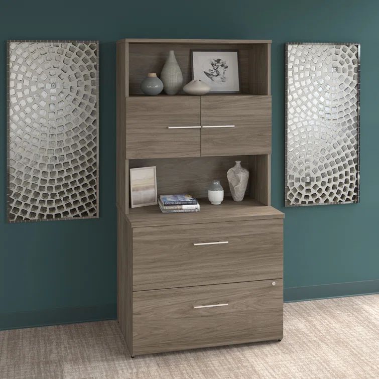 Modern Hickory 36" Lockable 2-Drawer Lateral Filing Cabinet