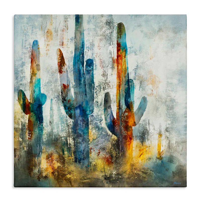 Vibrant Abstract Cacti Silhouettes Canvas Wall Art, 24" x 24"
