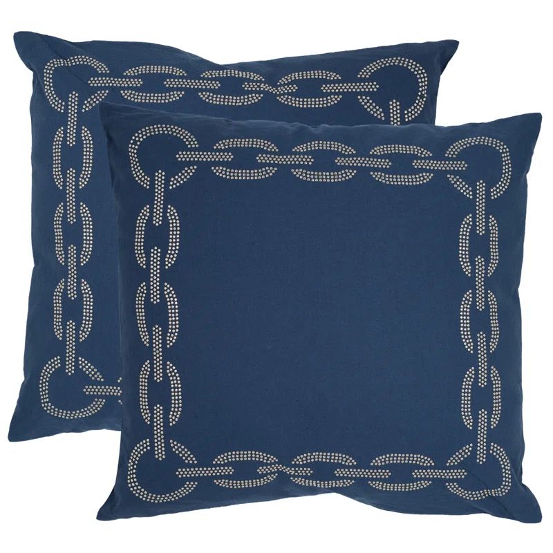 Navy Blue Embroidered Cotton Square Pillow Set 18" x 18"