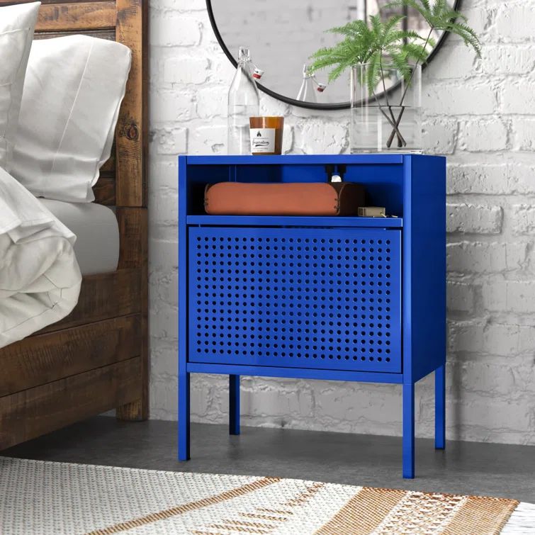 Gemma Contemporary Blue Metal Nightstand with USB Port