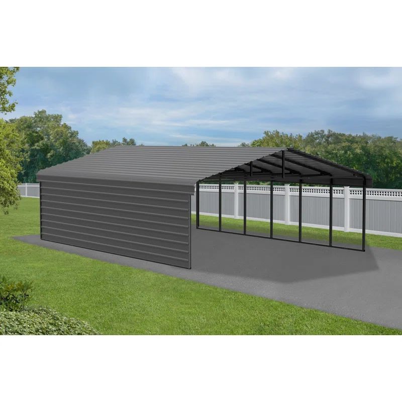 29 x 20 ft Black Steel Carport with Enclosure