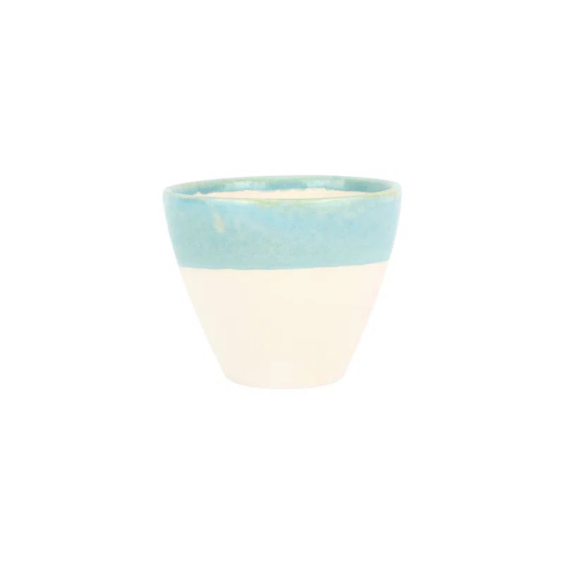 Small Beige and Aqua Ceramic Cachepot