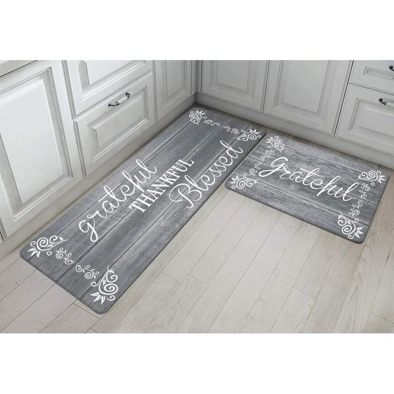 Gray Rectangular Anti-Fatigue Cushioned Kitchen Mat Set