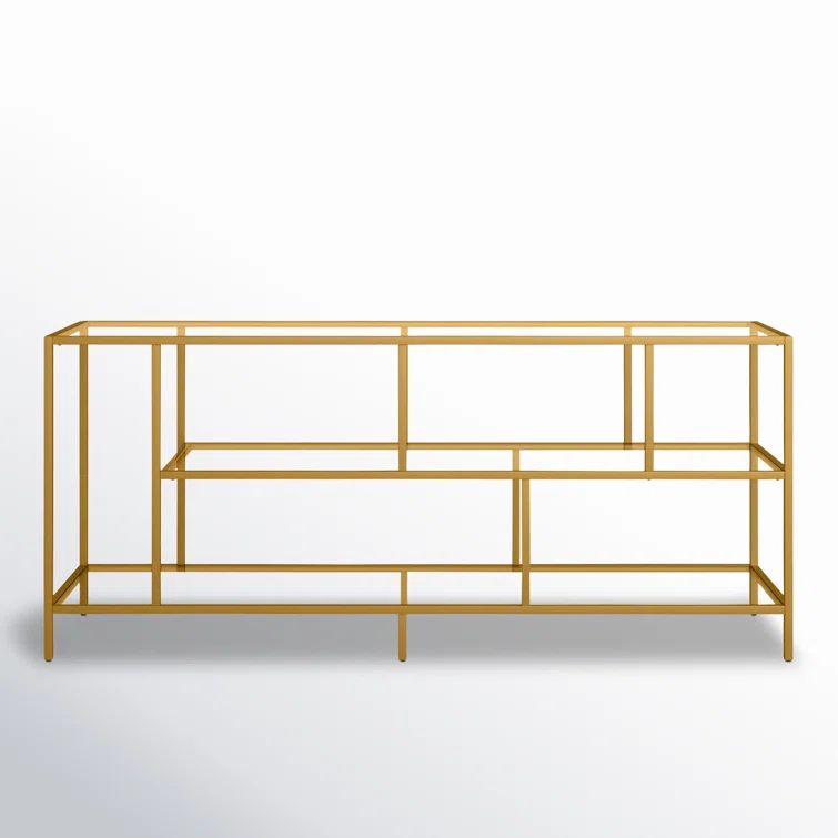 Winthrop 55" White Brass TV Stand with Tempered Glass Shelves