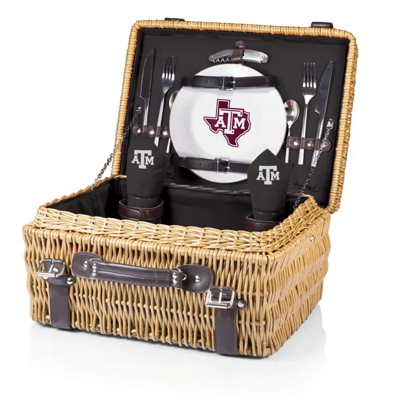 Black Willow Picnic Basket with Leatherette Accents, Service for 2