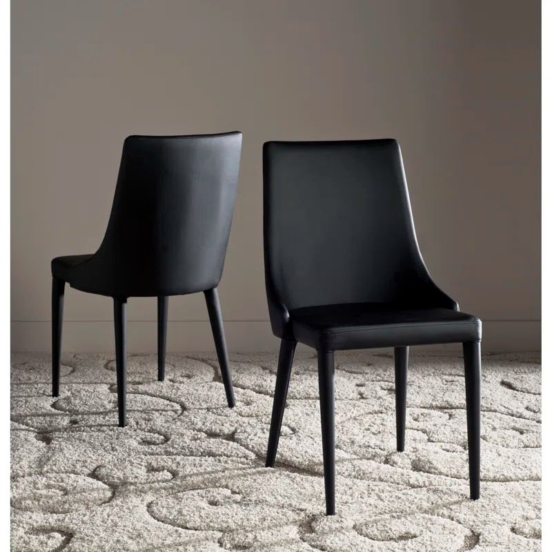 Black Leather Upholstered Side Chair with Metal Legs, Set of 2