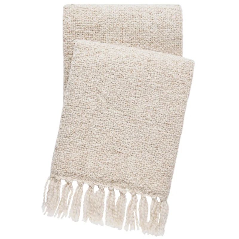 Natural Boucle Throw Blanket with Fringe