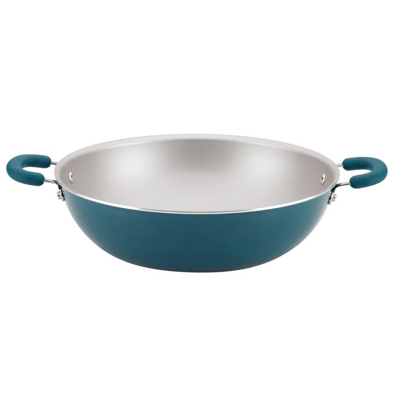 Teal Shimmer 14.25-Inch Aluminum Nonstick Wok with Silicone Handles