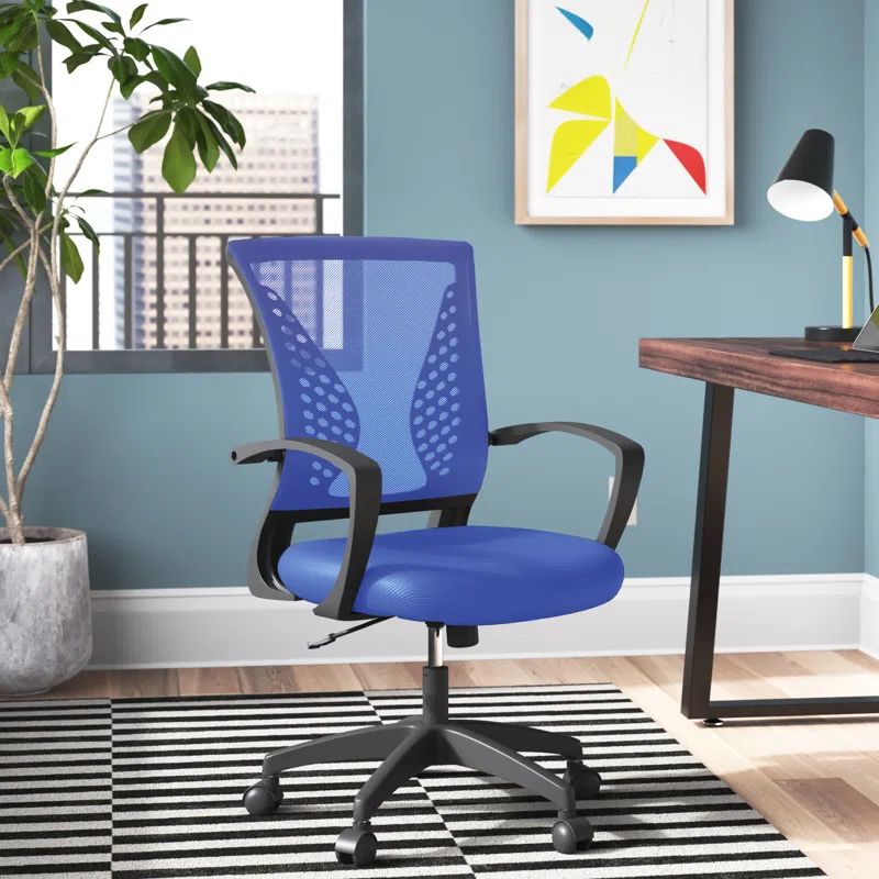Blue Mesh Swivel Task Chair with Adjustable Arms