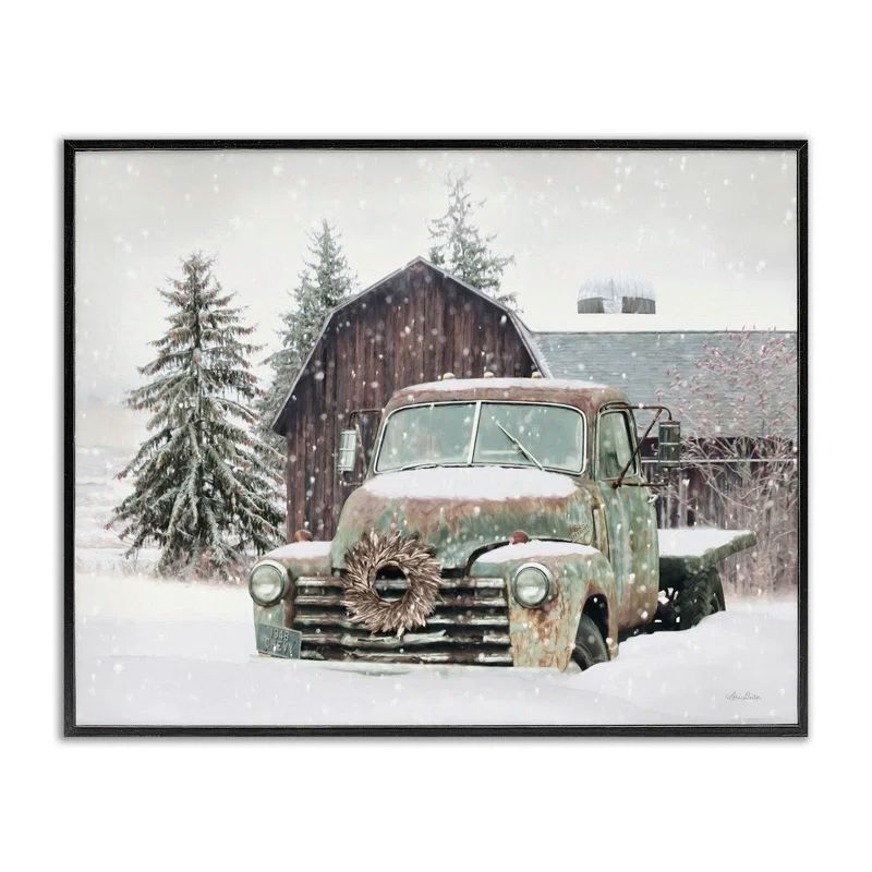 Vintage Snowy Landscape with Rusty Truck Canvas Art