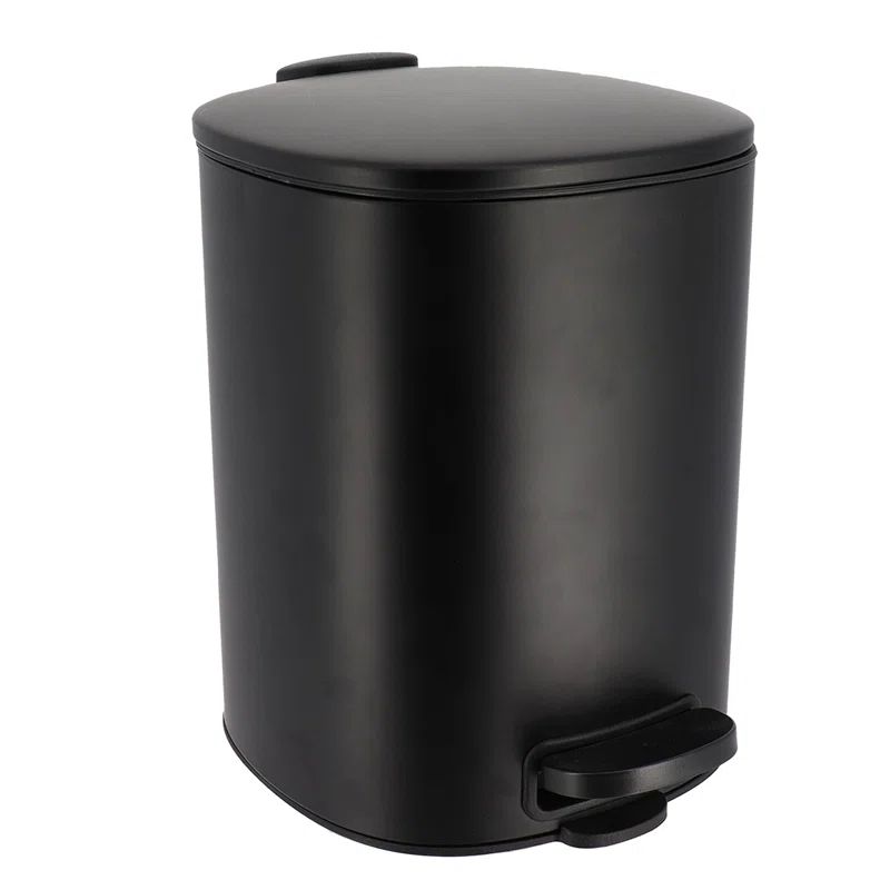 Large Black Metal Waste Basket with Silent Soft Close Lid and Foot Pedal