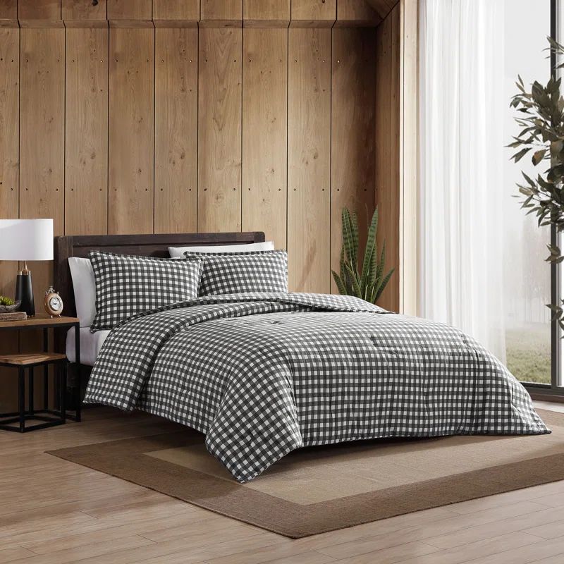 Full Gray Cotton Flannel Reversible Comforter Set with Shams