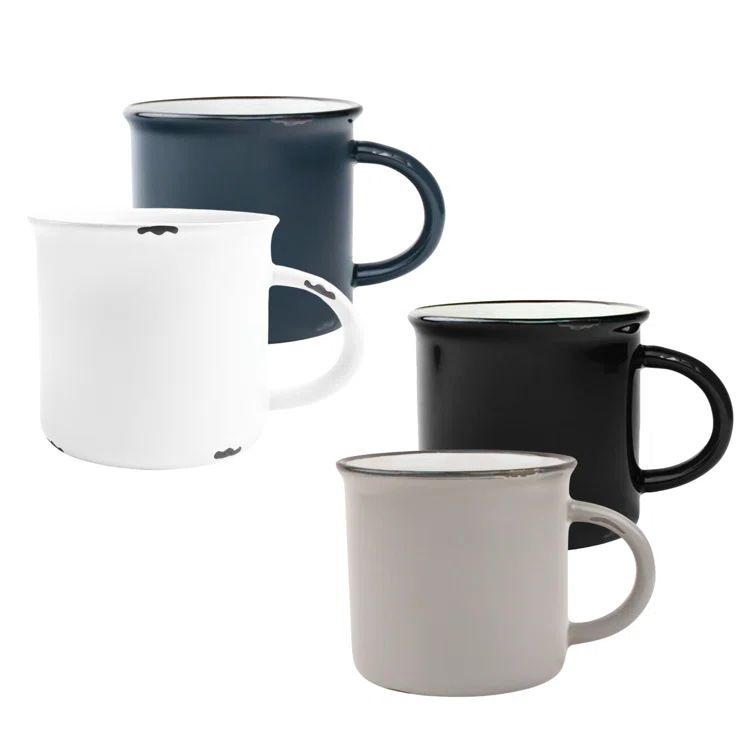Greyscale Ceramic 16oz Coffee Mugs Set of 4