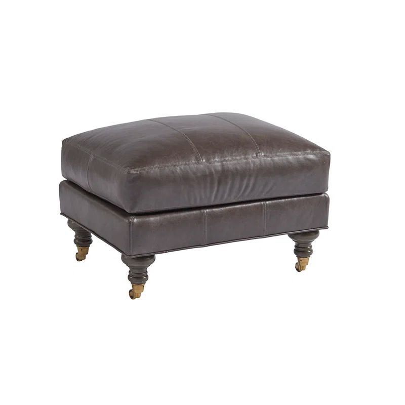 Oxford Dark Brown Genuine Leather Upholstered Ottoman