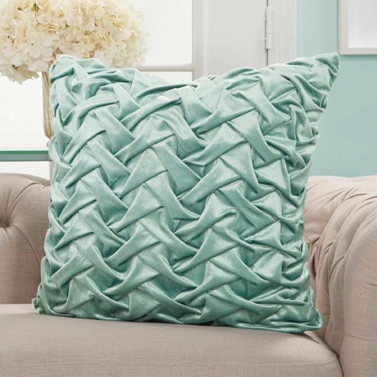 Celadon Green Velvet Square Throw Pillow, 22" x 22"