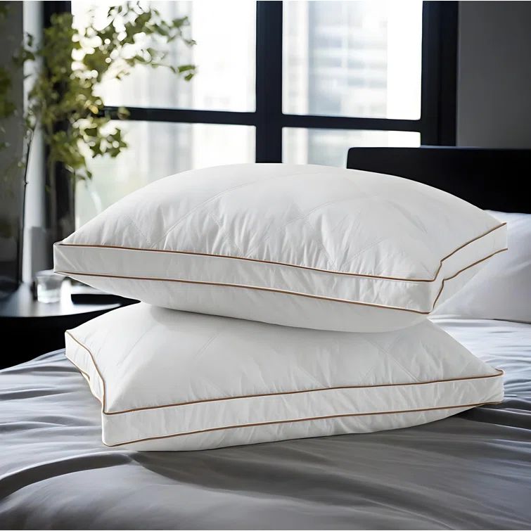 Queen White Goose Down Feather Bed Pillows with Cotton Cover