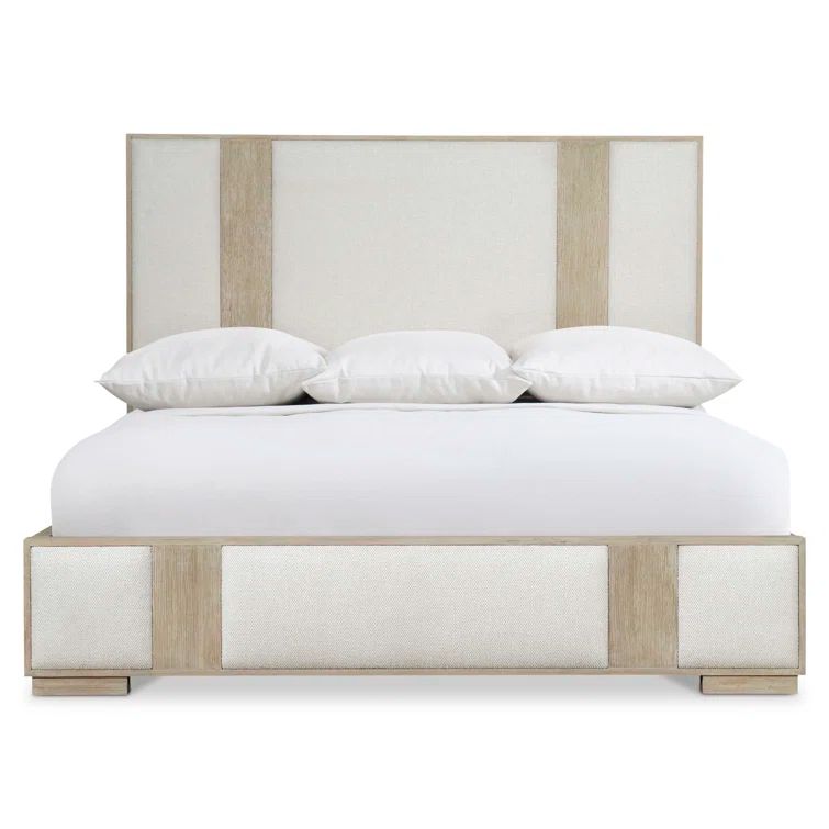 Solaria King Size Upholstered Bed with Wood Frame in Brown/White