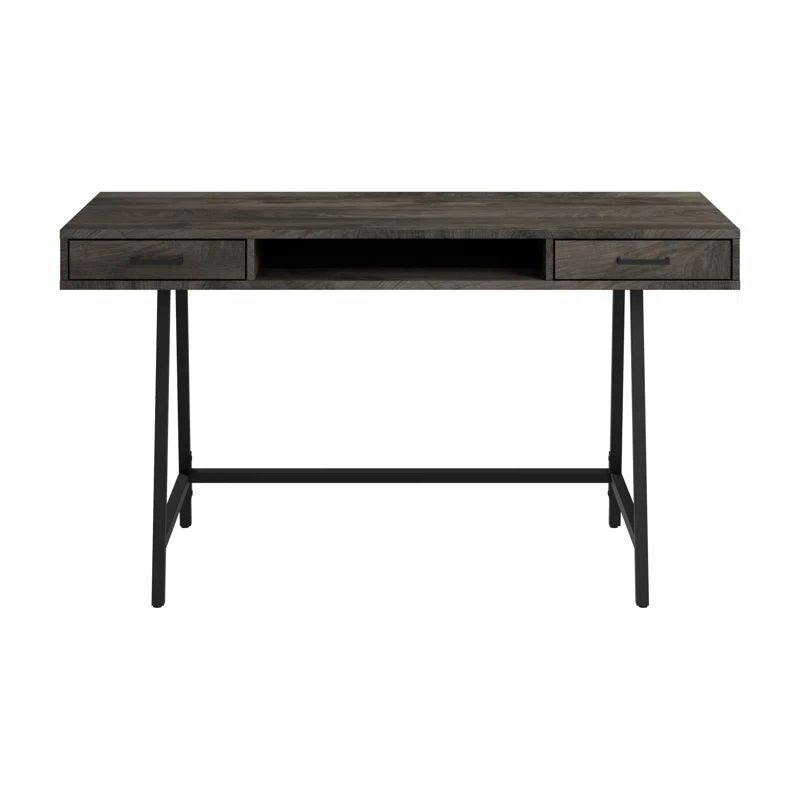 Steele 54" Dark Gray Hickory Writing Desk with Storage