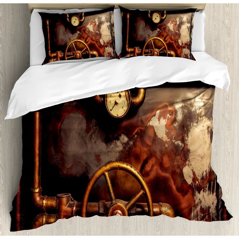 Industrial Bronze and Dark Orange Queen Duvet Cover Set