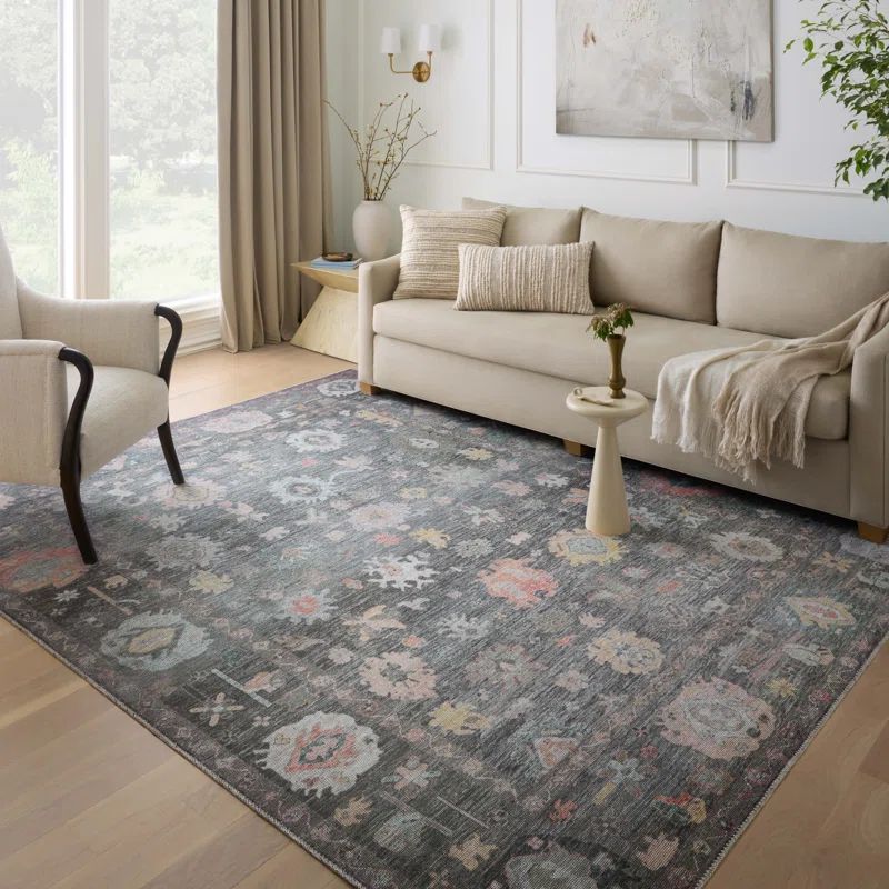 Elysium Charcoal Oriental Floral 8'6" x 11'6" Wool-Synthetic Blend Rug