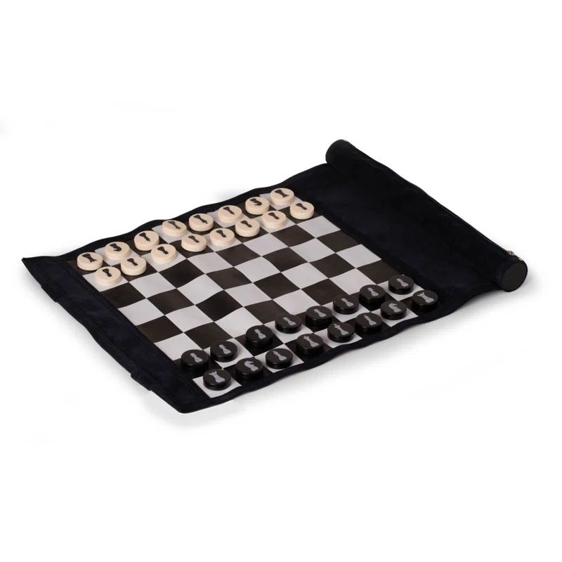 Navy Suede Roll-Up 12.5" Travel Chess Set with Zipper Storage