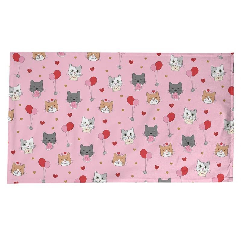 Pink Multicolor Cotton Twill Cat and Dog Pattern Tablecloth