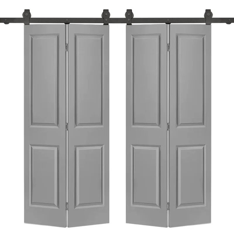 Light Gray MDF Double Bi-Fold Barn Door with Black Hardware