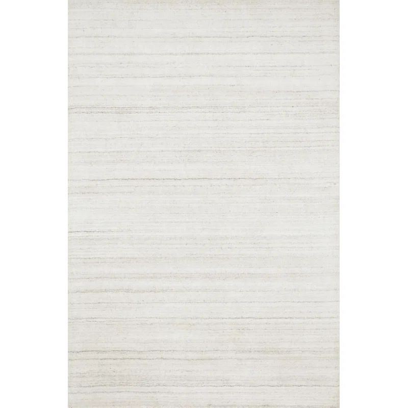 Ivory Rectangular Handmade Wool and Synthetic Rug