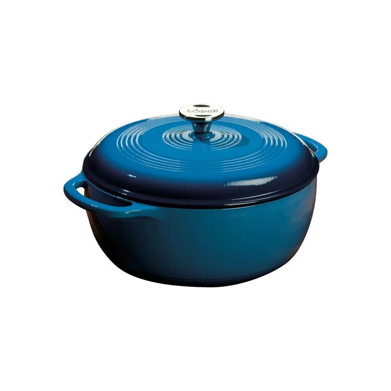 Blue Enameled Cast Iron 6-Quart Dutch Oven with Loop Handles