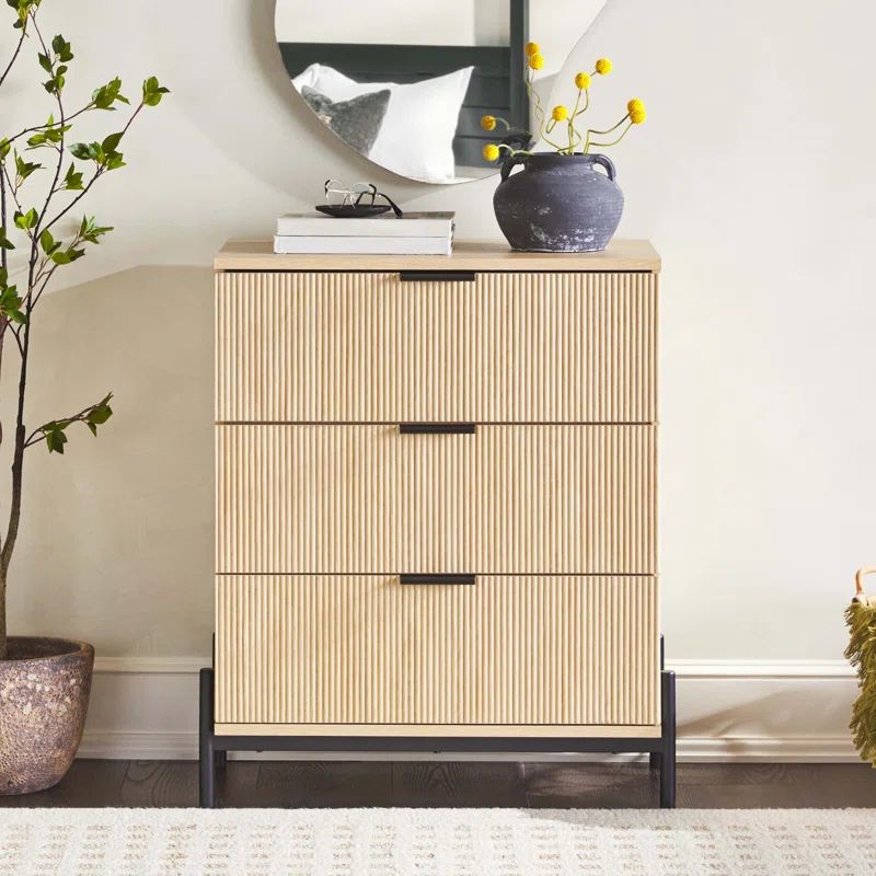 Coastal Oak Vertical 3-Drawer Chest with Reeded Fronts