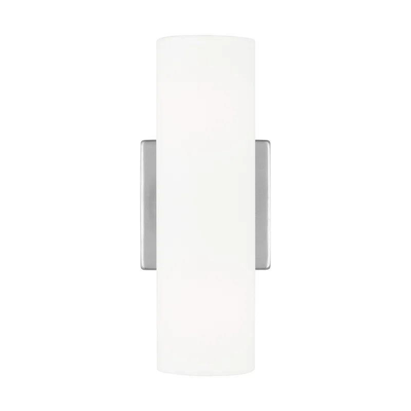 Brushed Steel 2-Light Vanity Sconce with White Linen Shade