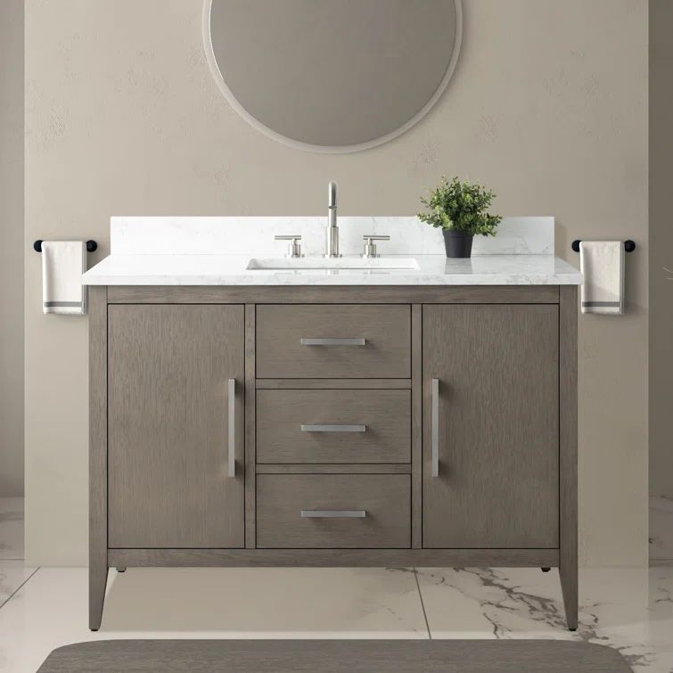 48'' Driftwood Gray Single Bathroom Vanity with Marble Top
