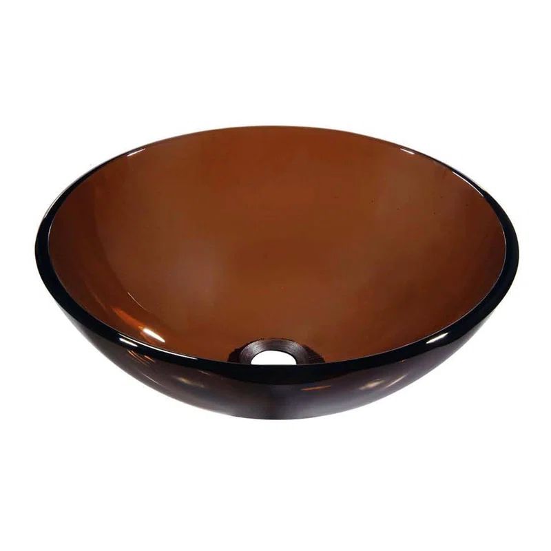 Elegant Brown Tempered Glass Round Vessel Sink 16.5"