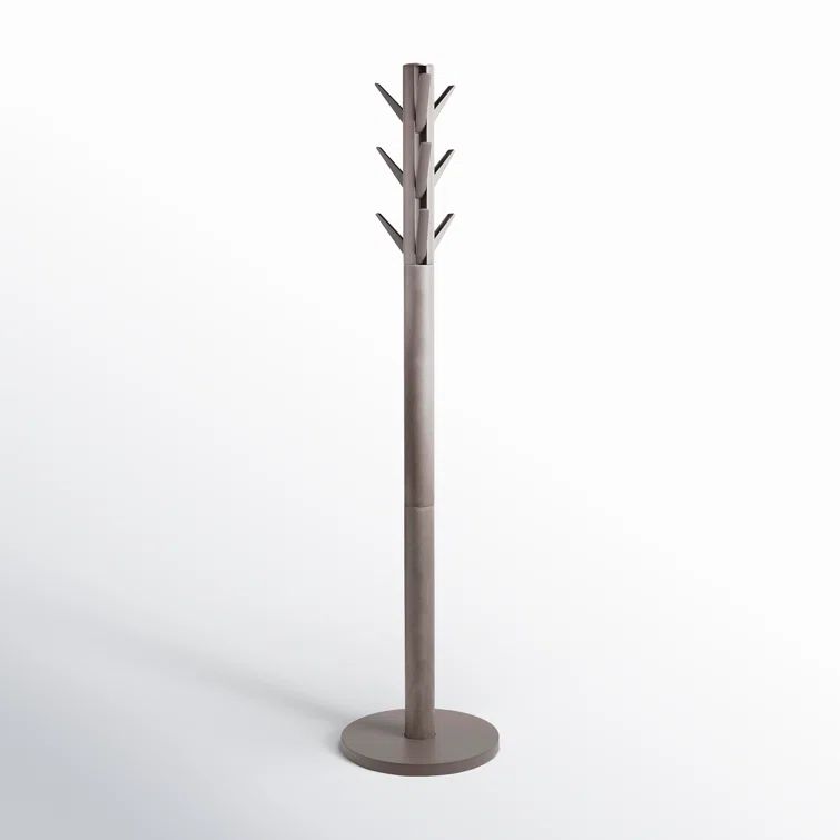 Gray Rubberwood Modern Freestanding Coat Rack with 9 Hooks