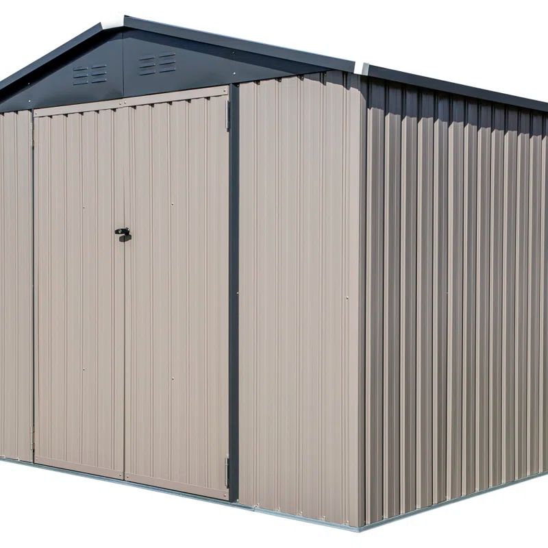 Tan 6' x 8' Galvanized Steel Outdoor Storage Shed with Lockable Doors