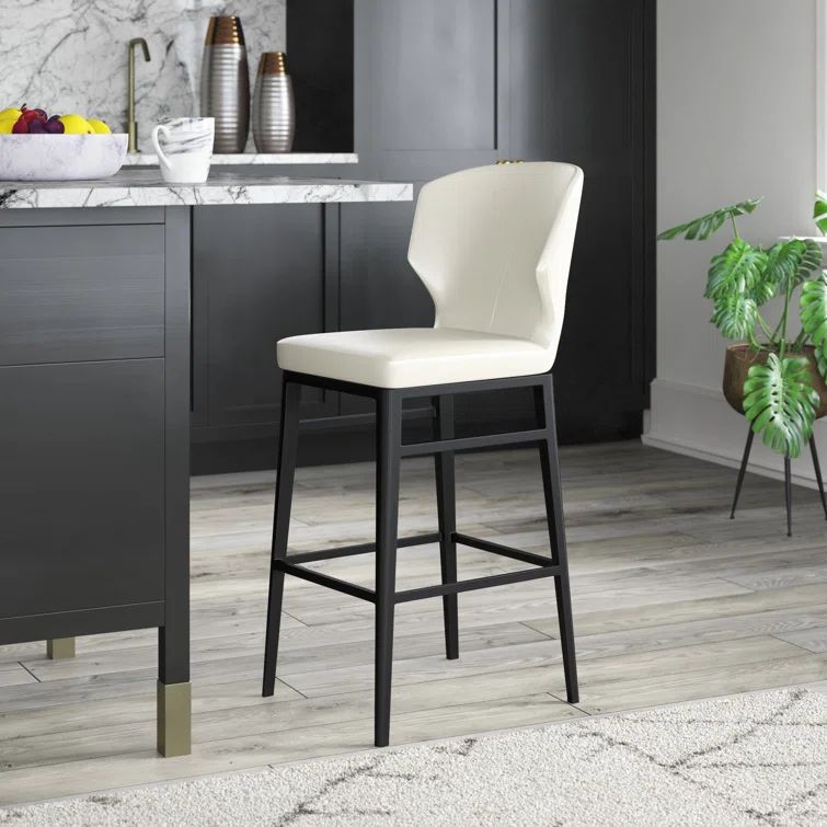 Beige Faux Leather and Metal Contemporary Counter Stool