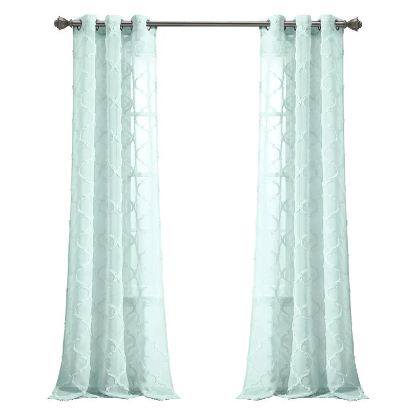 White Sheer Polyester Grommet Trellis Window Curtain Panel Pair