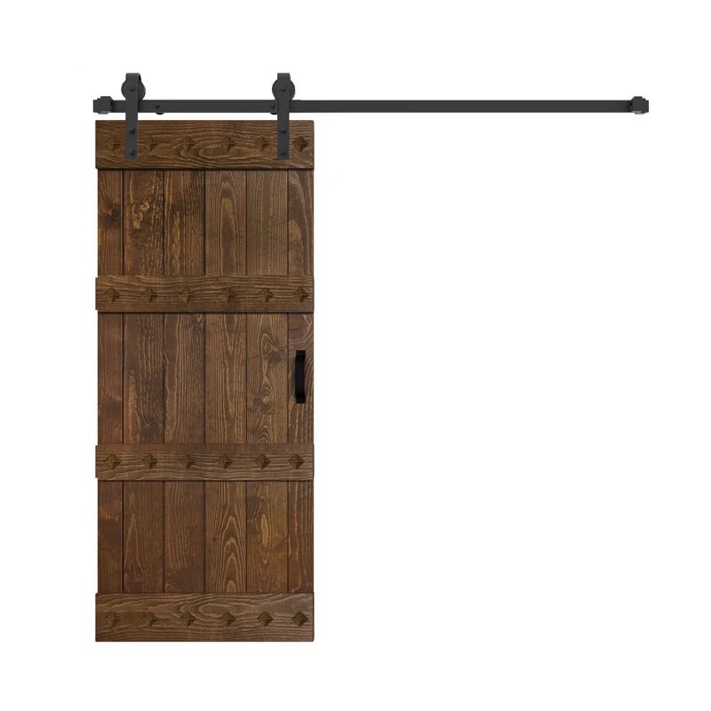 Mid-Century Modern Dark Walnut Solid Wood Barn Door Kit with Matte Black Hardware