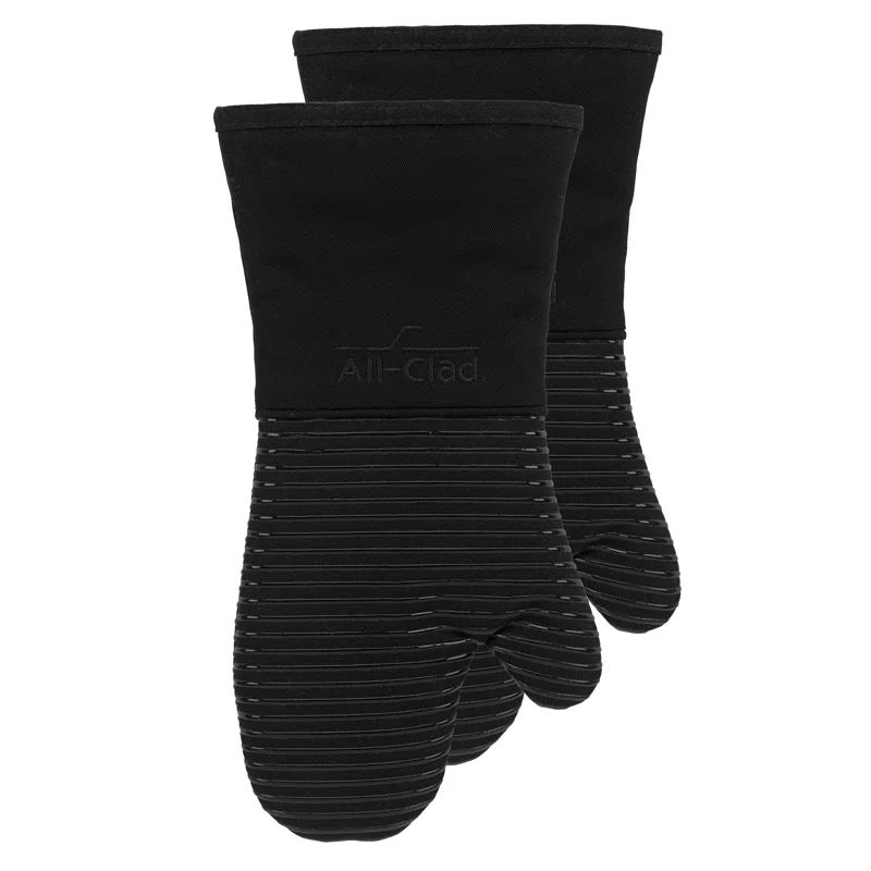 Black Silicone Heat-Resistant Oven Mitts Set