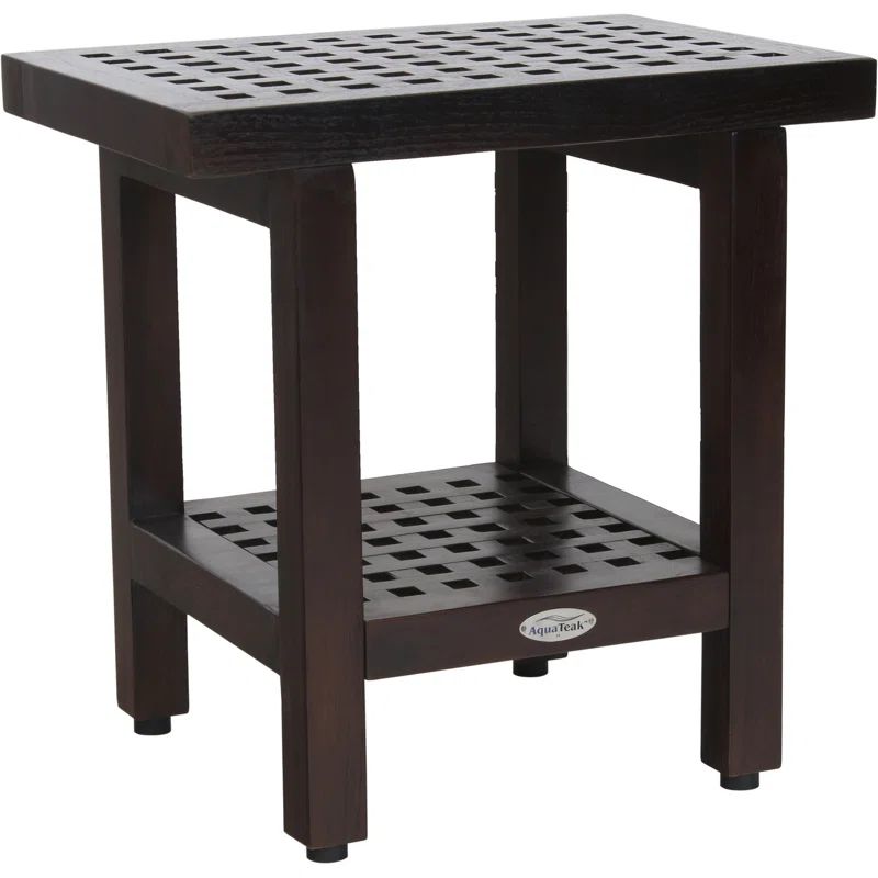 Dark Teak Grate 18'' Shower Bench with Shelf