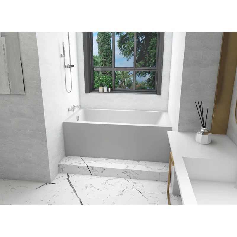 Niklaus 60'' x 32'' Glossy White Acrylic Alcove Bathtub