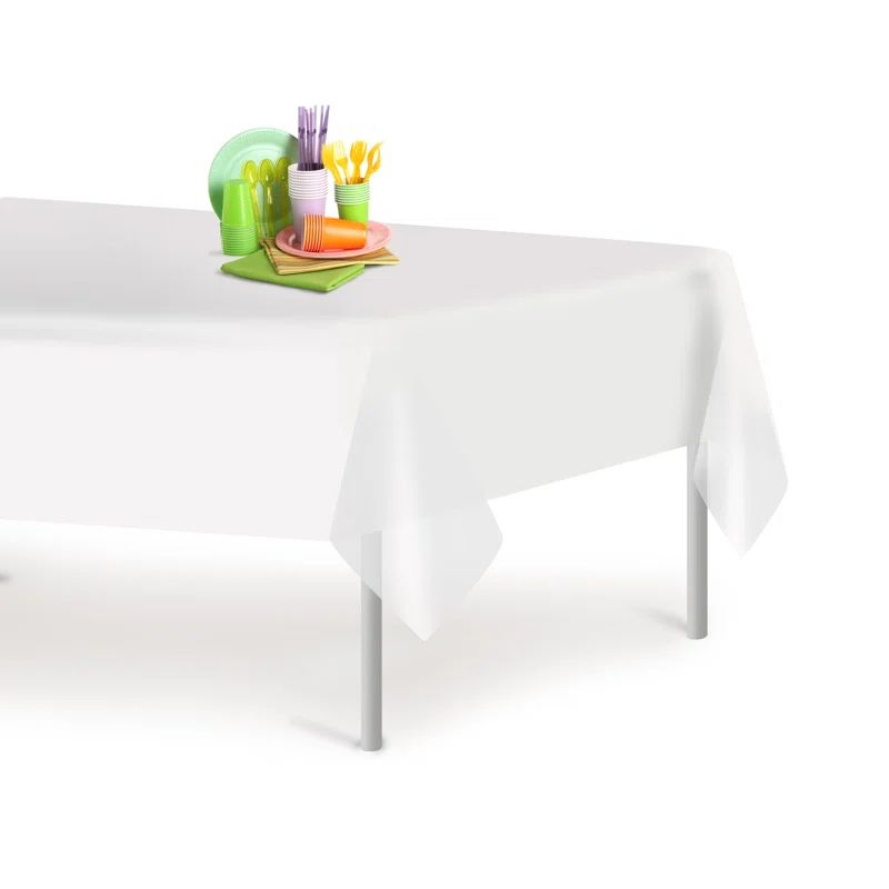 White Rectangular Plastic Disposable Party Tablecloth Set