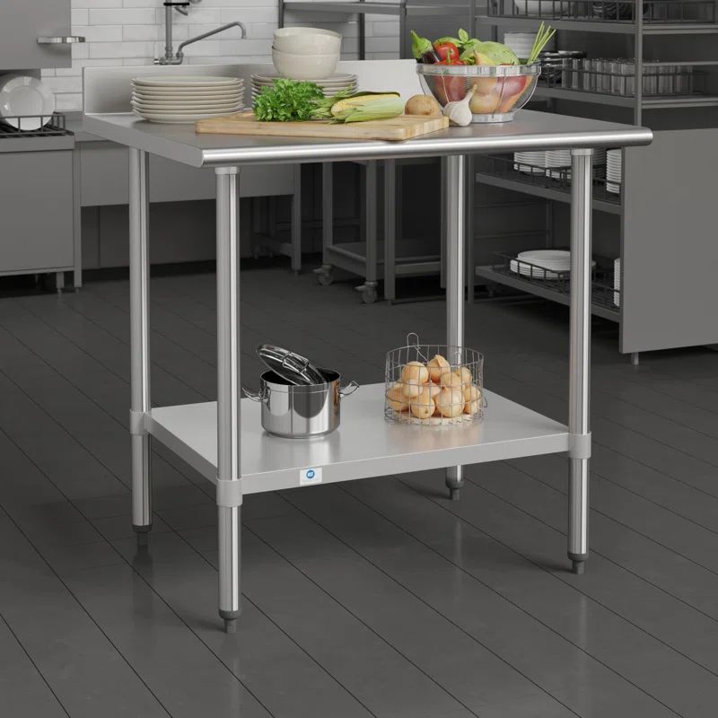 Commercial Stainless Steel Kitchen Prep Table with Adjustable Shelf and Backsplash