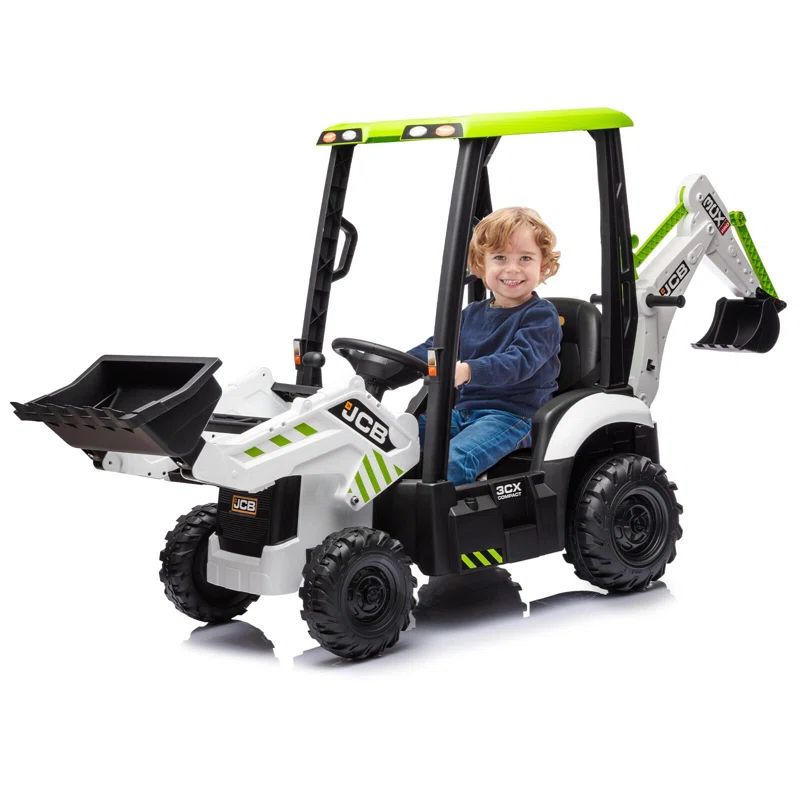 White 12V Kids Ride-On Excavator with Remote Control