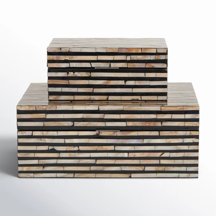 Set of 2 Black and Mother of Pearl Stackable Wooden Boxes