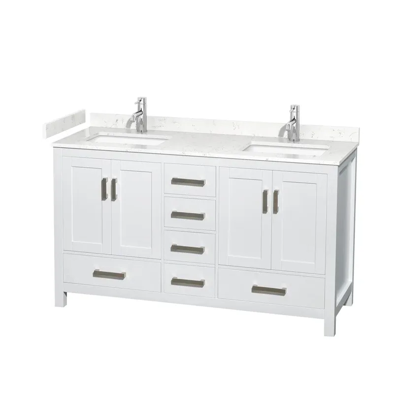 Sheffield 60" White Freestanding Double Bathroom Vanity with Marble Top