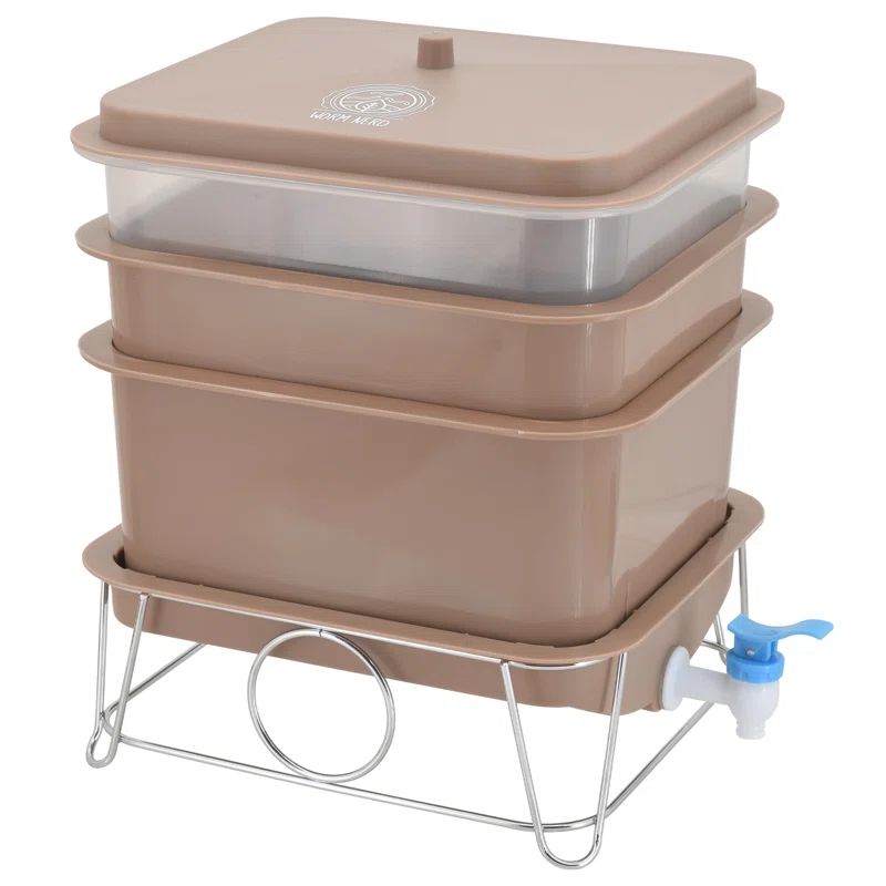 Tan 4-Tray Plastic Worm Composting Bin with Spigot