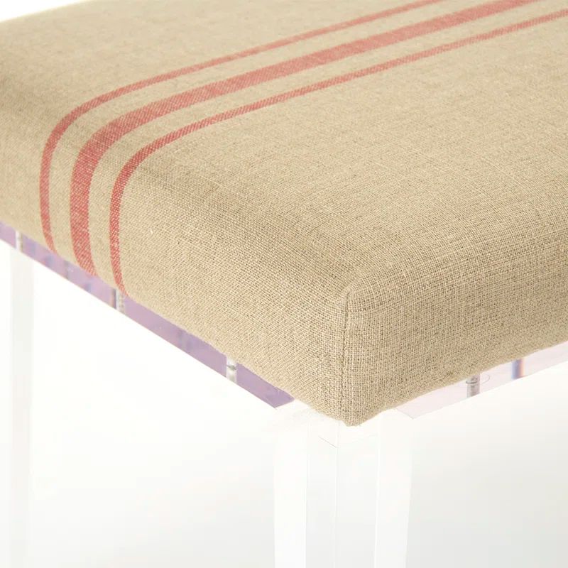 Natural Linen Red Pinstripe Acrylic Leg Bench