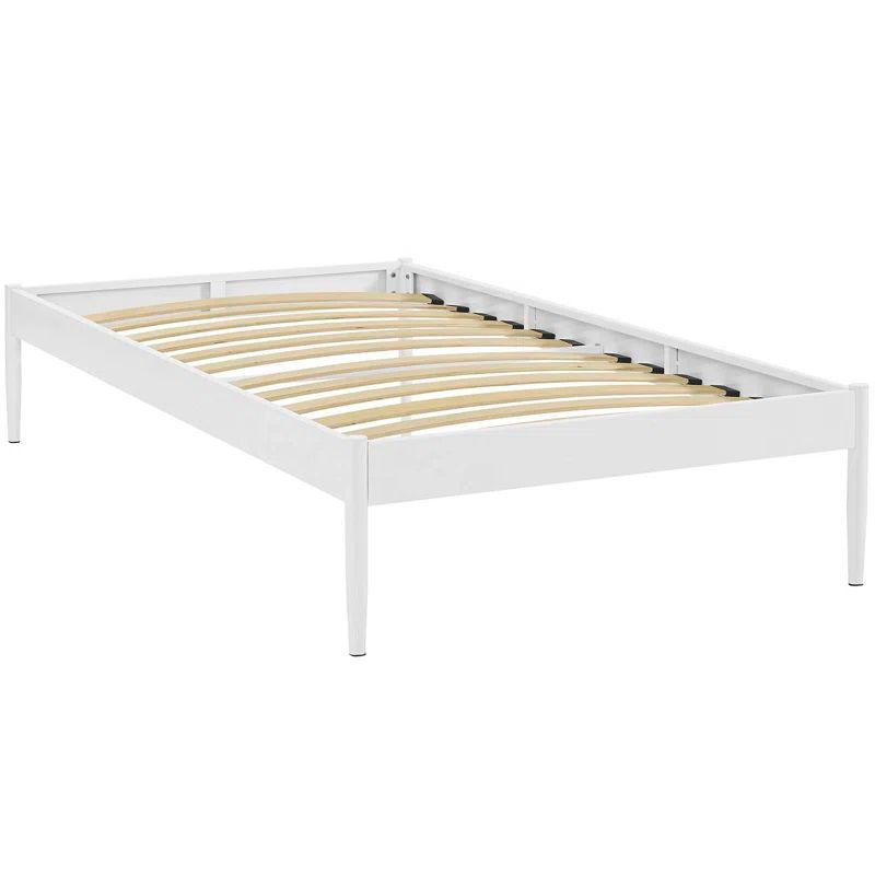 Elsie Modern Twin White Metal Frame Upholstered Bed with Slats