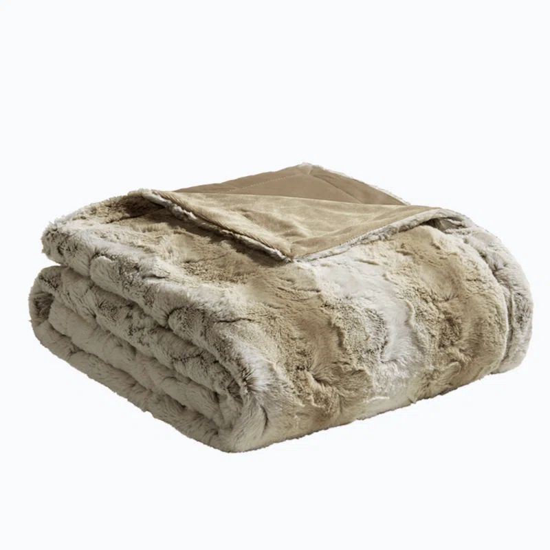Luxurious Marselle 60"x70" Faux Fur Throw Blanket in Tan